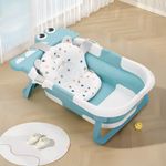 Portable Foldable Baby Bath Tub with Temperature Indicator & Cushion Bath Pad