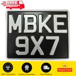 Motorcycle Number Plate 9x7 Classic Black & Silver Metal Pressed License Plate