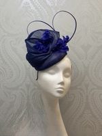 Stunning Royal Blue And Navy Headpiece With Floral And Looped Ribbon