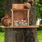 Wildlife Garden Wooden Squirrel Feeder Nest Box House with Feeding Platform
