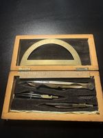 Antique Brass Technical Drawing Equipment in Case