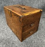Antique Japanese Calligraphy 2 Drawer Wood Box Chest Butterfly Hinges
