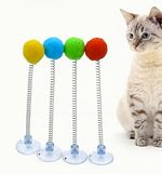 Interactive Cat Teaser Toy Suction Cup Base Spring with Pom Pom Ball Multicolour