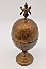 Antique Indian Brass Urn with Lid and Hindu Deity Figure Handle Top