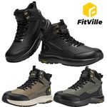 FitVille Men Wide Fit Hiking Boots Mid Calf Ankle Outdoor Trekking Boot Non-Slip