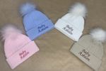 Personalised Baby Hat 0-6 Months | Unisex Faux Pom Pom | Boy & Girl Baby Shower