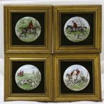 Four  STAFFORDSHIRE Fine Ceramics Hunting Scenes Wall Plaques Framed