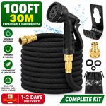 100FT Heavy Duty Flexible Expandable Garden Water Hose Pipe With Water Spray Gun
