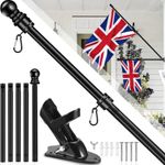 6FT Wall Mounted Adjustable Flag Pole Kit Stainless Steel Black Mounting Bracket