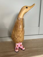 DCUK Wooden Duck Figure With Hand Painted Pink Flower Boots Made In UK
