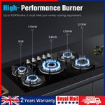 OYAJIA 77cm Black 5 Burner Gas On Glass Hob With Cast Iron Pan Stands