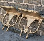 Aisonea Pair Vintage Wooden Gold Wall Shelves Console Brackets Hollywood Regency