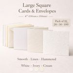 6” Large Square Cards & Envelopes 150mm 250gsm Smooth Linen Hammer 10,20,50,100