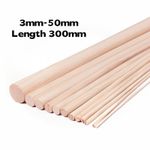 Round Wooden Wood Craft Sticks Dowl Stems for Model Making 3mm-50mm Length 300mm