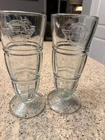 Steak and Shake Large Embossed Milkshake Sundae Glass 8.5"x3.5" Clear Lot of 2