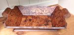 Vintage French wooden poker work fruit bowl, rectangular, school project 1953