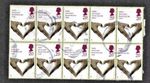 BLOCK OF 10 x GB USED 20p COMMEMORATIVE HEART HANDS SG2046 STAMP