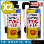 2 x BICYCLE BIKE TYRE FIX 200ML INSTANT SEAL & INFLATE FAST PUNCTURE REPAIR KIT