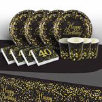 Black Gold 40th Birthday Plates and Napkins: Tableware Party Pack