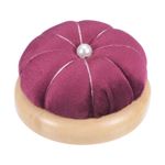 Wooden Base Pin Cushion Japanese Style Cute Needle Holder Pincushions Dark Red