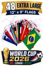 NEW Football World Cup Bunting 15 Metre 48 EXTRA LARGE FLAGS Speedy Delivery