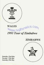 Zimbabwe v Wales 22, 25 & 29 May 1993 Bulawayo Harare RUGBY PROGRAMME