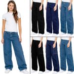 Womens Wide Leg Jeans Ladies Baggy High Waist Stretch Denim Cargo Pants