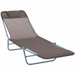 Folding Reclining Lounger 6-Position Adjustable Backrest w/ Grey Cushion 182cm