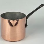 VINTAGE FRENCH KITCHEN DEEP COPPER SMALL MILK PAN WITH POURING LIP, TIN LINED