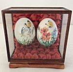 Vintage Hand Painted Eggs Oriental Floral Designs in Glass Display Case Ornament