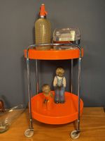 1960s RETRO ORANGE & CHROME DRINKS TROLLEY BAR ORIGINAL PIECE VGC