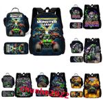 Kids Monster Jam Trucks School Backpack Insulated Lunch Bag Rucksack Pencil Case