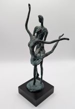 Vintage Modernist Patinated Metal Bronze Study Of Two Dancers On A Square Base