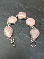 Vintage Huge  925 Sterling Silver Bracelet With Natural Pink Quartz  Gemstones