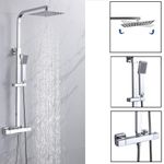 Bathroom Thermostatic Exposed Shower Mixer Twin Head Square Bar Chrome Silver UK