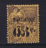 Martinique 1891 postage stamp with value overprint Mi. No. 11 canceled