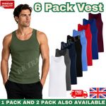6 PACK 3 Men's Vest Tops 100% Cotton Plain Classic Summer Training Gym Tank Top