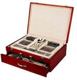 High Quality 72pc Stainless Steel Cutlery & Servers in Shiny Wooden Cary Case 