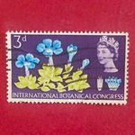 Great Britain Elizabeth II 3d Pre-Decimal Purple Blue Yellow Used Stamp Flowers