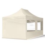 3x4.5 m PES PopUp Gazebo Steel 30 mm Sidewalls with Panorama Windows, cream
