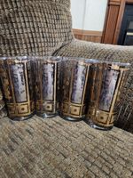 Vintage Culver 22k Gold Glasses Asian Culture Barware Buddha Crane Vase Set Of 4