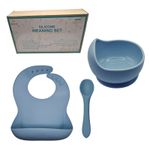 3pc BABY FEEDING SET - SILICONE SUCTION  BOWL WEANING SET - DUSTY BLUE  COLOR