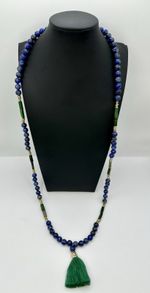 Vintage Lapis Lazuli And Green Malachite Beaded Statement Necklace