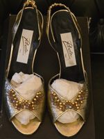 Vintage RODO Italy Gold  Metallic Leather Slingback Heels Size 39 1/2 Uk 6.5🇬🇧