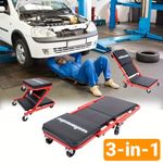 Mechanics Creeper 3 In 1 Trolley Stool Workshop Padded Seat Car Workshop Garage