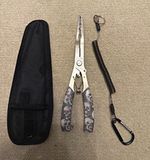 Fishing Pliers Metal Silver/Grey/Black with Carry Sheath & Coiled Lanyard