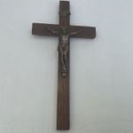 Vintage Wooden Wall Crucifix with a Metal Corpus & the “INRI” plaque at the top 