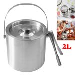 Stainless Steel Ice Bucket With Tongs Double Walled Insulated Large Cooler 2L UK