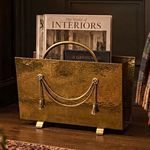 ​Vtg Brass Magazine Rack Hammered  Record Stand art deco neoclassical design 