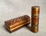 Antique 2x c1810 Napoleonic Prisoner of War Straw Work Sewing Case Trinket Box